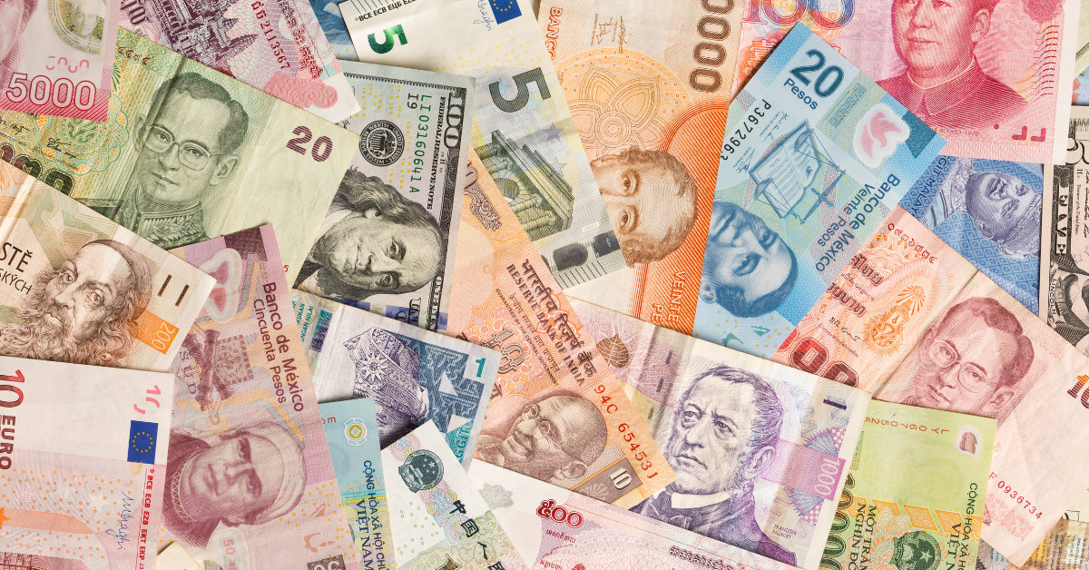 2024 Australia Federal Budget - Different currencies showing around the globe